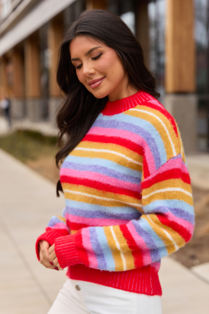 Jackie Bright Striped Crewneck Sweater