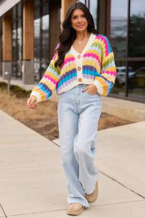 Colleen Multi-Stripe Cropped Chunky Cardigan