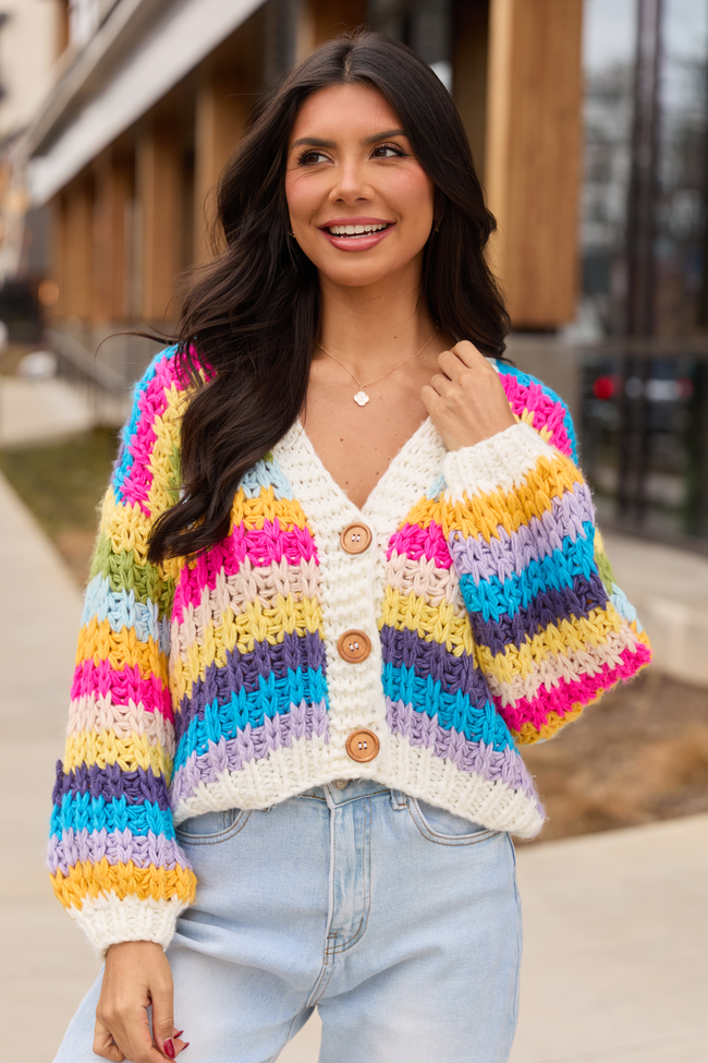 Colleen Multi-Stripe Cropped Chunky Cardigan